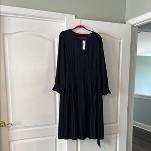 J. Crew Navy Pleated Flowy Dress with Bishop Sleeves